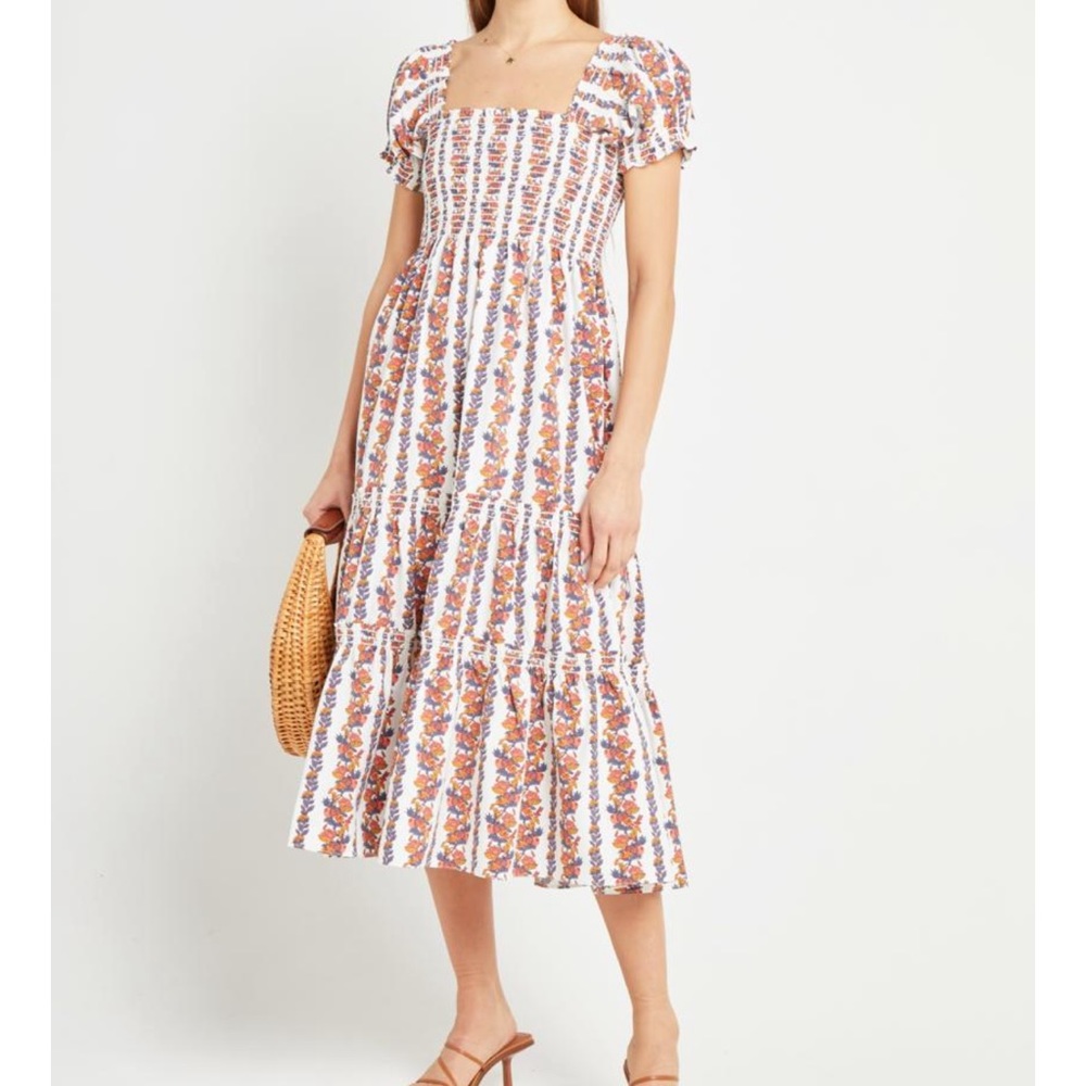 O.P.T Square neck smocked midi dress